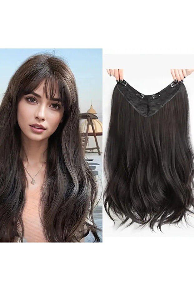 Dark Chestnut Brown U-Part Wide Crescent Wig Clip-in Hair Extension - Wavy - Extra Volume