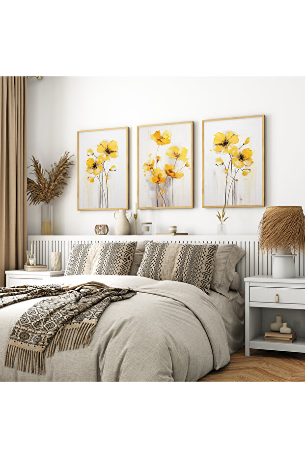 Ahşap Çerçeveli Tablo Seti SarıÇiçekler - 1