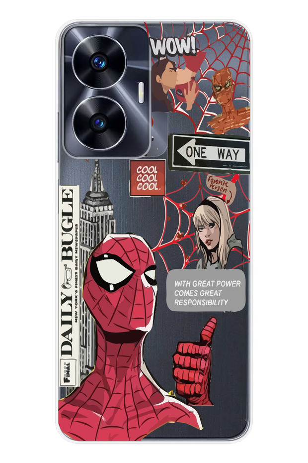 Realme C55 Compatible Spiderman Patterned Transparent Phone Case - 1