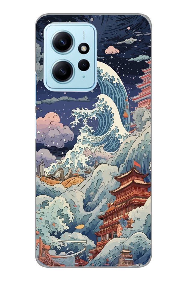 حافظة هاتف شفافة متوافقة مع Redmi Note 12 4G Kanagawa Wave Collage