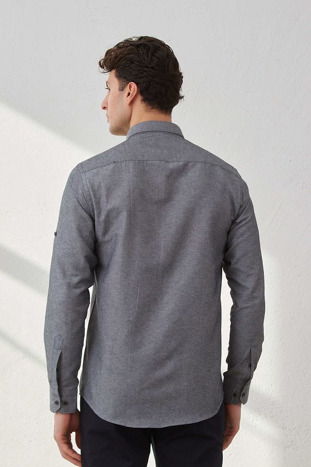 Slim Fit Desenli Şambre Spor Erkek Gömlek - 3
