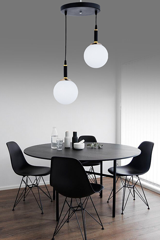 Sarkıt Parla Siyah Tepsi 2'Li Beyaz Camlı Avize - 1