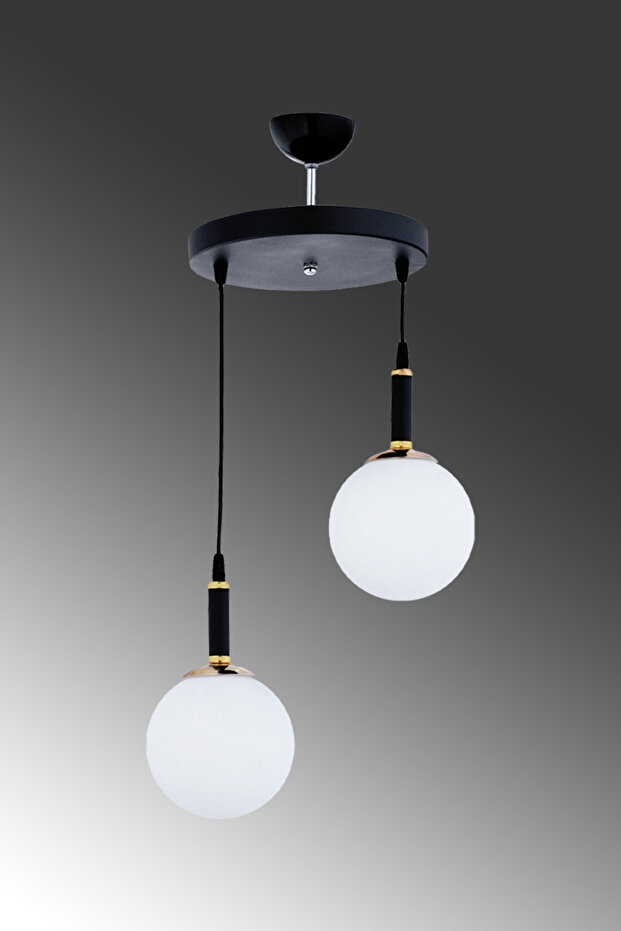 Sarkıt Parla Siyah Tepsi 2'Li Beyaz Camlı Avize - 2