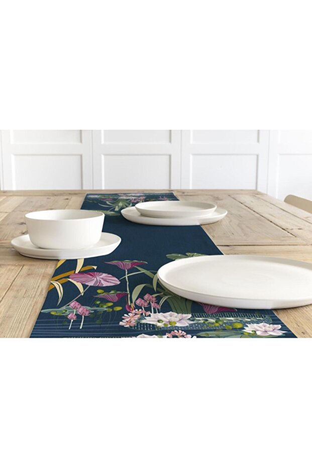 Pamuk Polyester Çiçekli Runner 45x150 Cm - 1