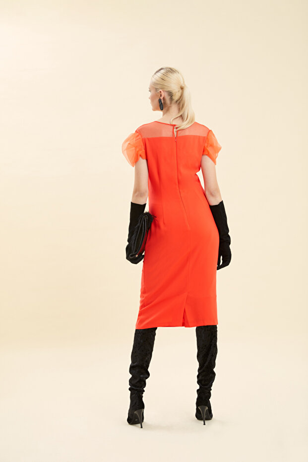 Organze Detaylı Elbise - 3