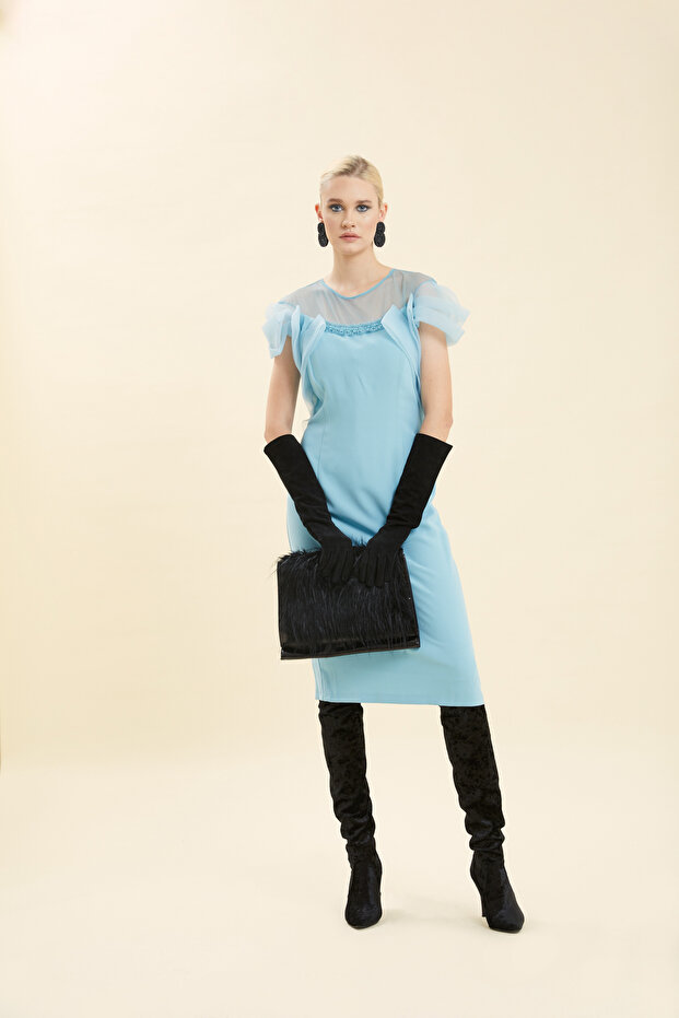 Organze Detaylı Elbise - 1