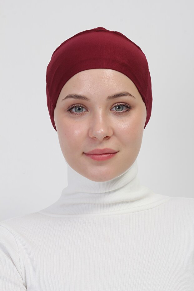 Practical Seamless Tied Non-Slip Hijab Bonnet - Claret Red