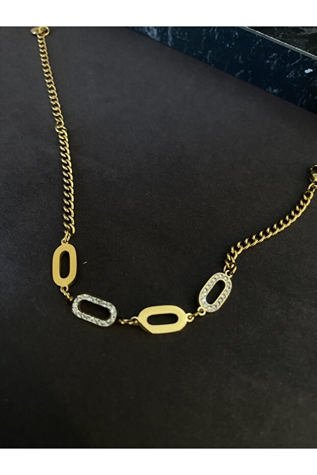 Minimal Elips Taşlı Çelik Bileklik - 3