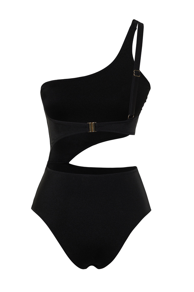 Siyah Tek Omuz Cut Out Detaylı Regular Mayokini TBESS24MY00005 - 8