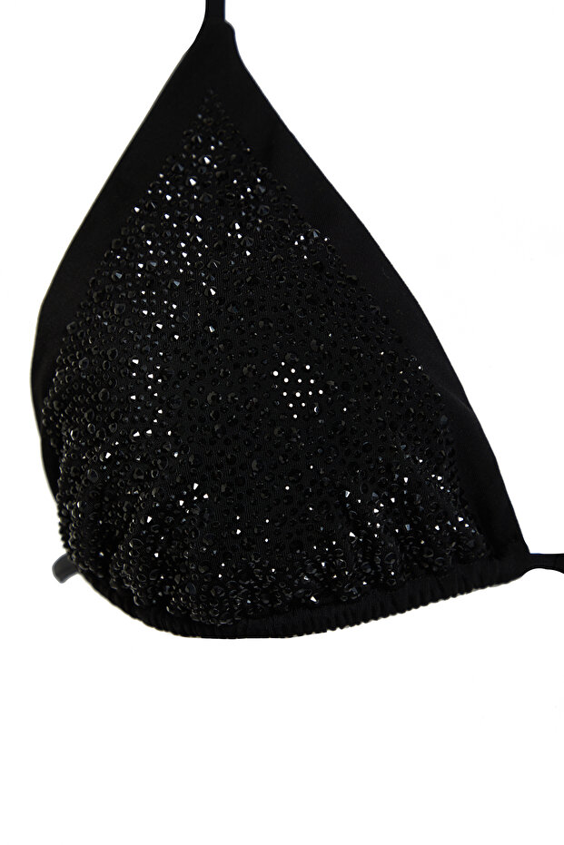 Siyah Taş Baskı Üçgen Kaplı Brazilian Normal Bel Bikini Takımı TBESS24BT00131 - 7
