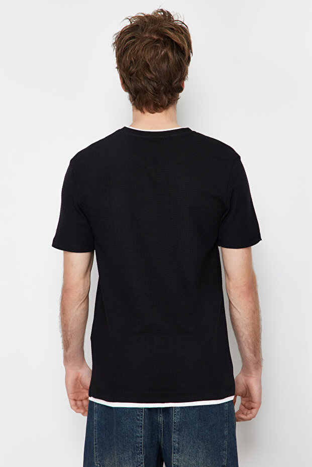 Siyah-Mint Regular/Normal Kesim 2'li Paket Dokulu %100 Pamuklu T-Shirt TMNSS24TS00097 - 8