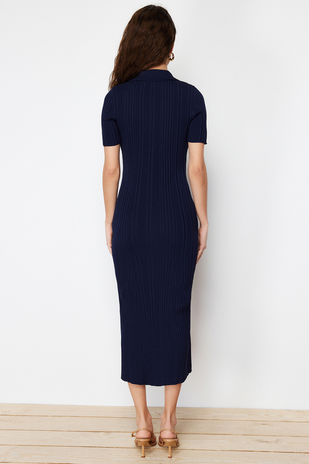 Lacivert Maxi Polo Yaka Elbise TWOSS24EL00282 - 8