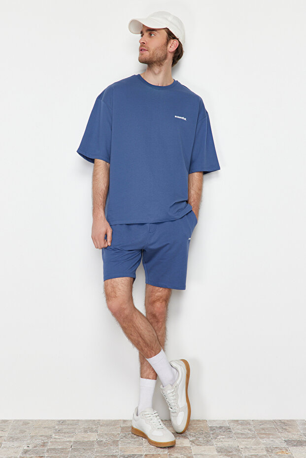 Indigo Eşofman Takımı Oversize Yazı Baskılı %100 Pamuklu TMNSS24EM00003 - 1