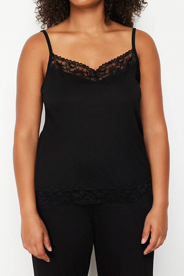 Siyah Dantel Detaylı Örme Pijama Takımı TBBSS24AI00000 - 6