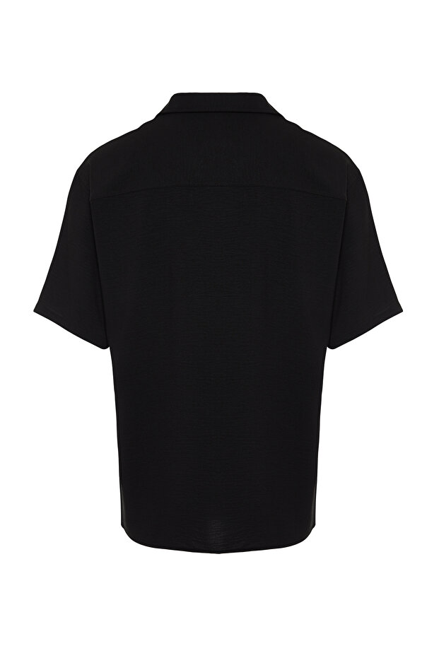 Siyah Oversize Fit Yazlık Kısa Kollu Keten Görünümlü Gömlek TMNSS24GO00019 - 8