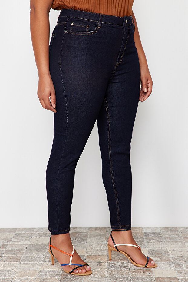 Koyu Mavi Ekstra Esnek/Stretch Büyük Beden Skinny Jeans TBBSS24CJ00006 - 5
