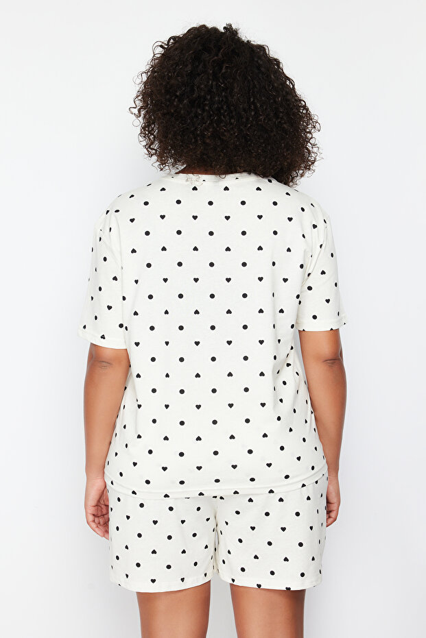 Beyaz Kalp Desenli Örme Pijama Takımı TBBSS24AI00025 - 6
