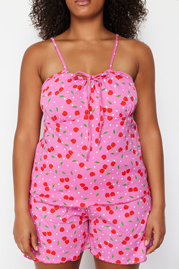 Çok Renkli  Kiraz Desenli Örme Pijama Takımı TBBSS24AI00036 - 4