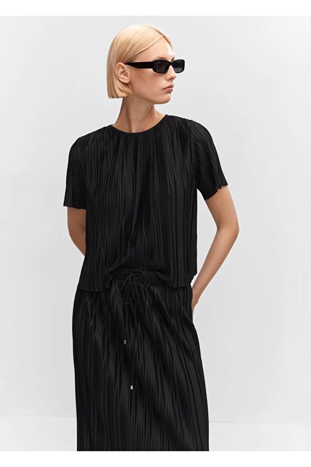 Oversize pileli tişört - 1