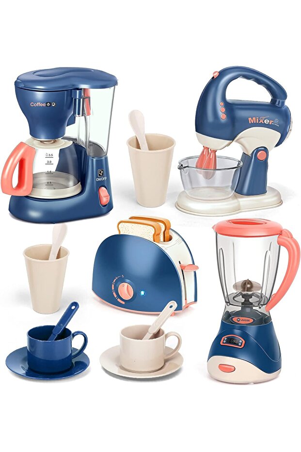 Children's Kitchen Appliances Set, Coffee Maker, Blender, Mixer, Toaster and Attachments
