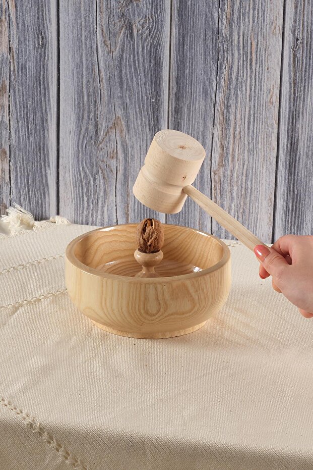 Ahşap Ceviz Fındık Badem Kırıcı ve Tokmak Seti - 1