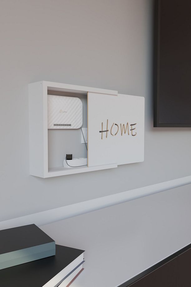 Modem Saklama Kutusu, Sigorta Saklama Kutusu, Saklama Rafı (Beyaz, Home, Ahşap) - 3