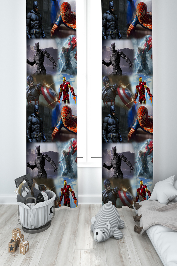 BABY AND KIDS ROOM Avengers Patterned 2 Wings Background Curtain