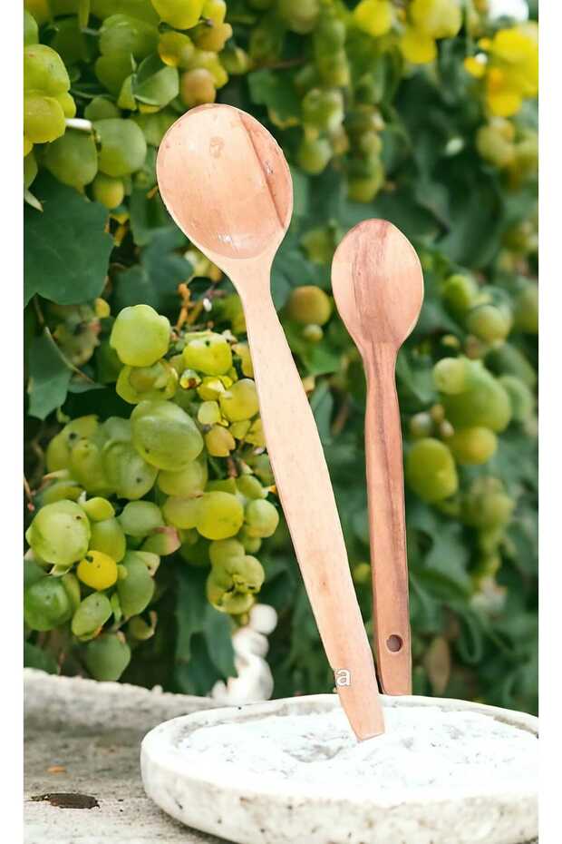 (2 Pieces) Wooden Spoon Wooden Large Size 30 cm Small Size 22 cm