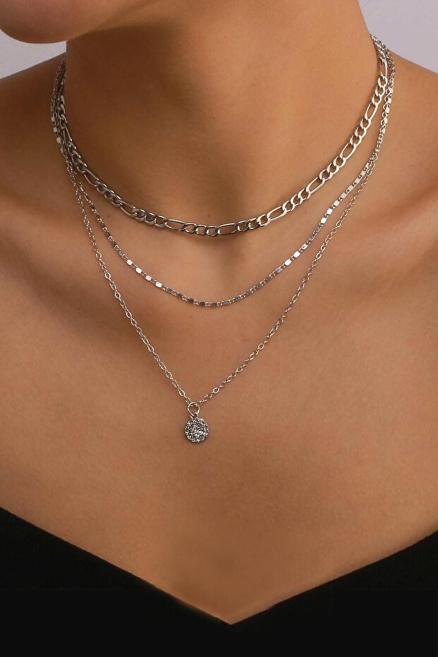 3 Kat Pullu Zincir Kolye Seti - 2