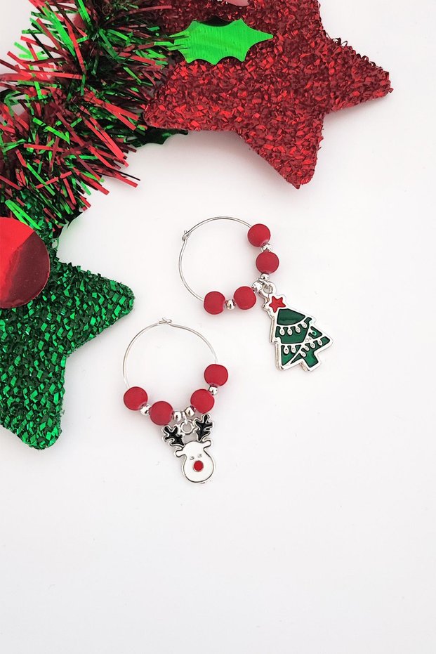 New Year's Snow Deer Charm Multi-Purpose Earring Set 2 Pack