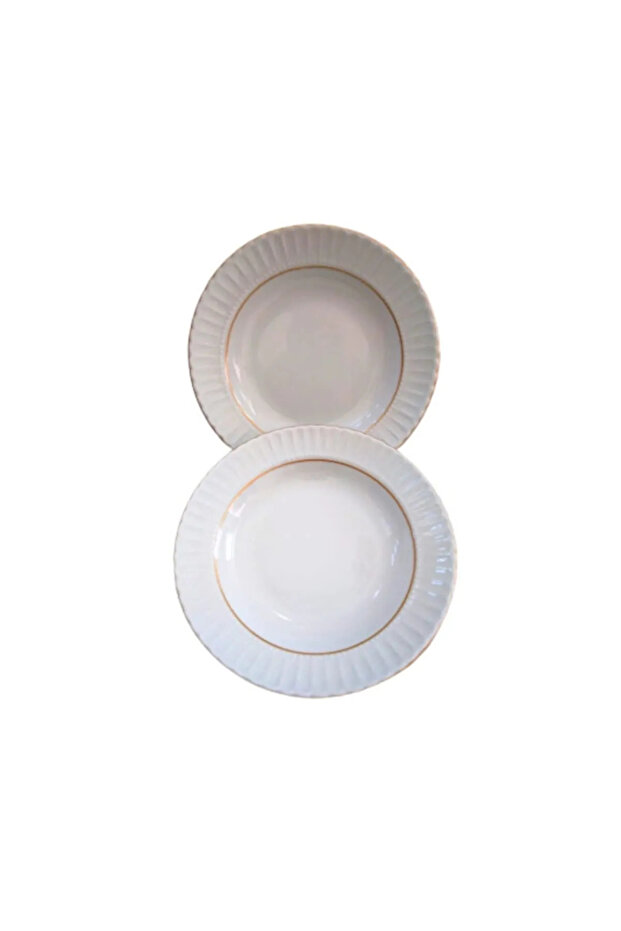 Güral Porcelain Mother of Pearl Gilded 16 cm Plain Serving Dessert Plate - 12 Pieces