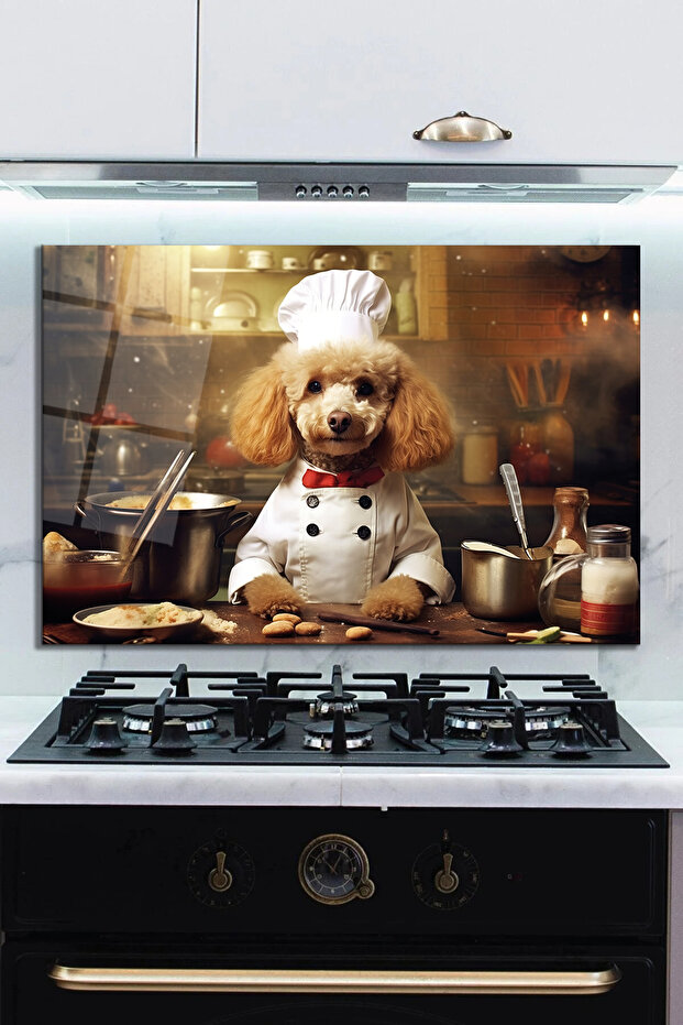 Glass Stove Back Protector Cute Cook Dog 72x46 Cm Gift