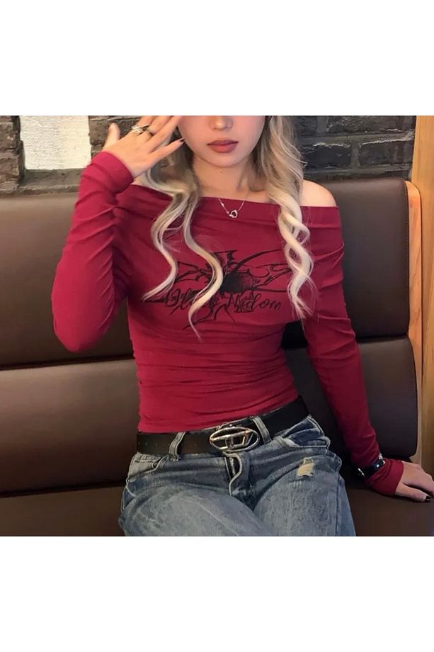 Y2k Örümcek Baskılı Uzun Kollu Crop Top - 4