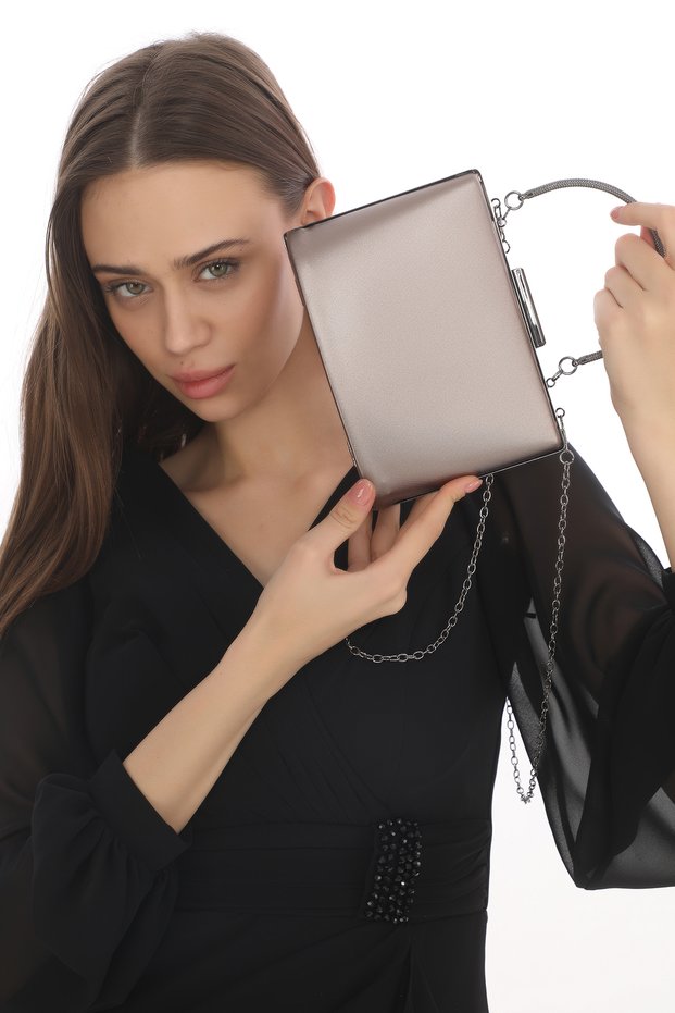 Women's Platinum Color Fabric Evening Dress Clutch Portfolio Bag