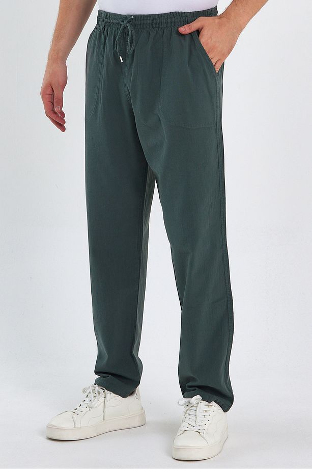 Erkek Koyu Yeşil Renk Basic Relaxed Fit Jogger Pantolon - 2