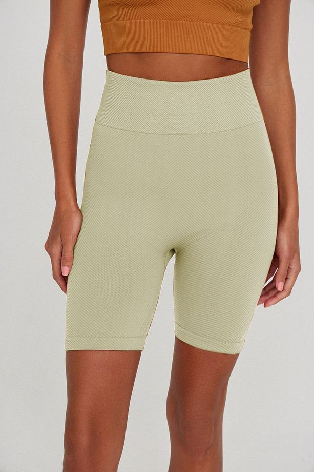 Felolin Model Fitilli Örme Model Seamless Sporcu Şortu Ekru Renk - 1