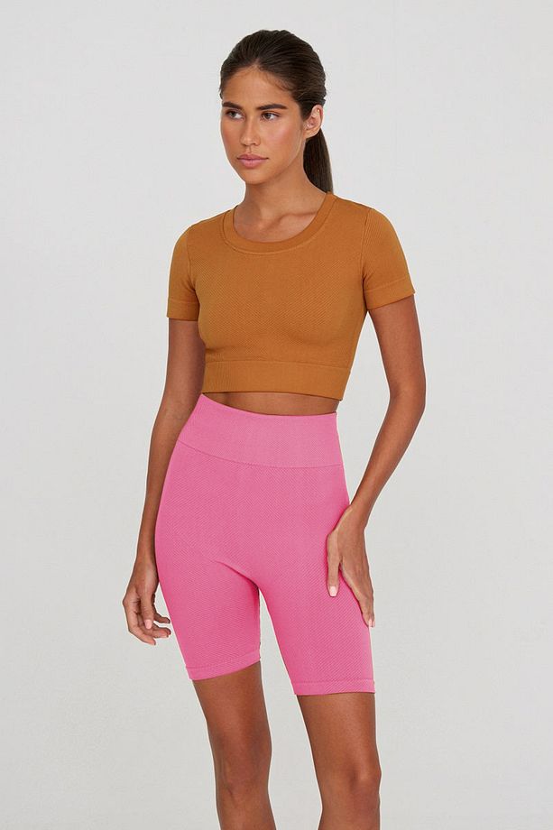 Felolin Model Fitilli Örme Model Seamless Sporcu Şortu Şeker Pembe Renk - 2