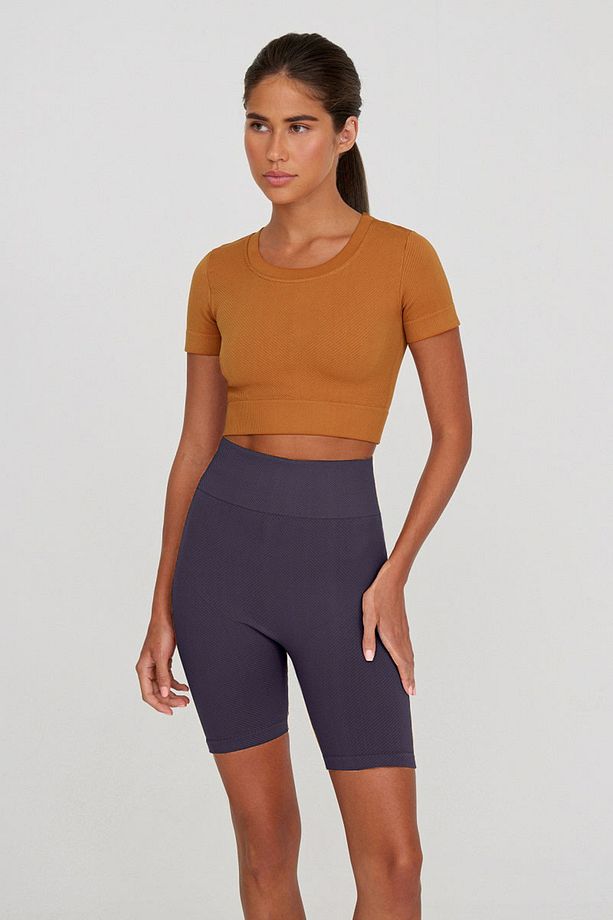 Felolin Model Fitilli Örme Model Seamless Sporcu Şortu Gri Mavi Renk - 2