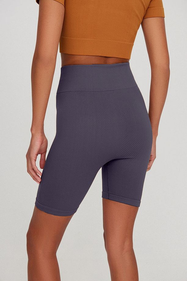 Felolin Model Fitilli Örme Model Seamless Sporcu Şortu Gri Mavi Renk - 4