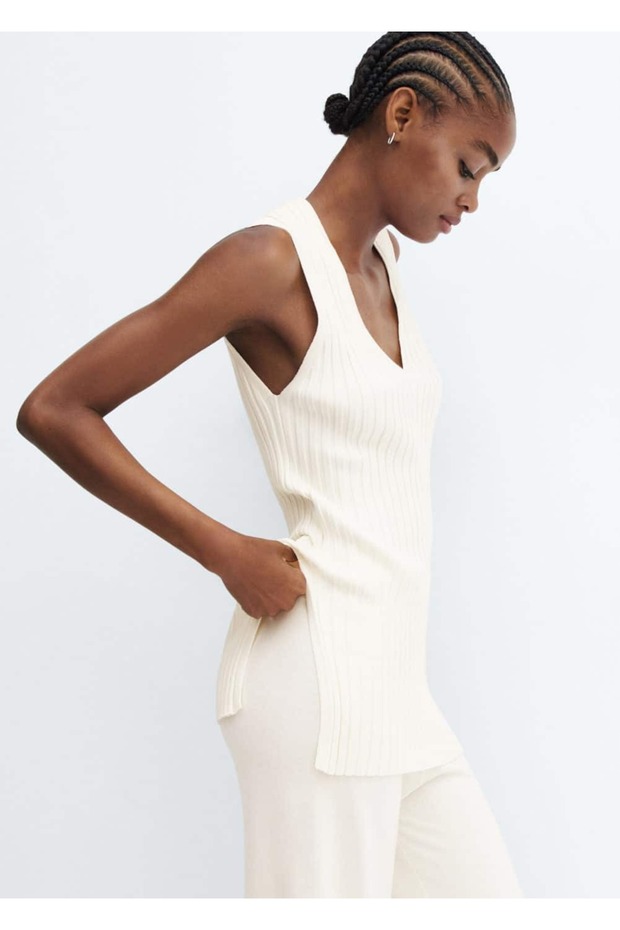 Rippbluse mit V-Ausschnitt - 7