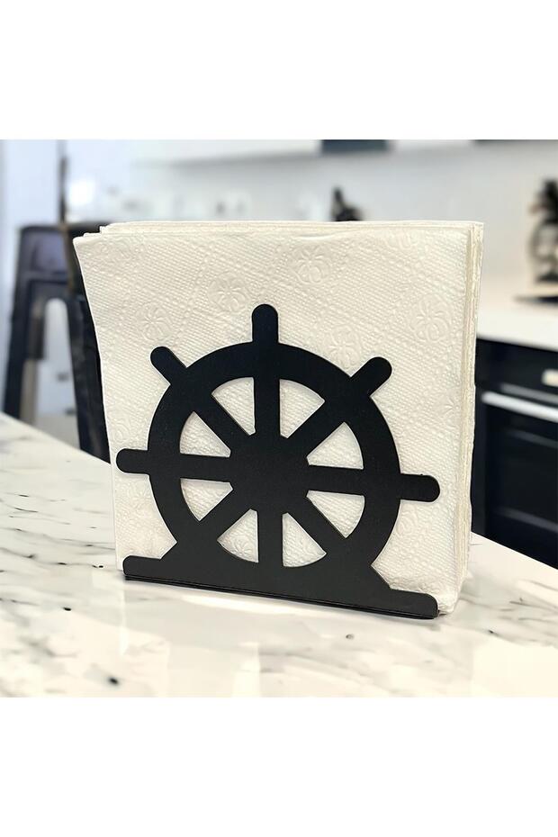 Rudder Themed Black Metal Napkin Holder