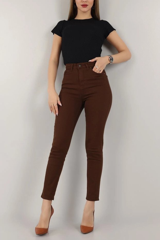 Maria Women's Dark Brown Super High Waist Comfort Lycra Mom Denim Trousers Jeans