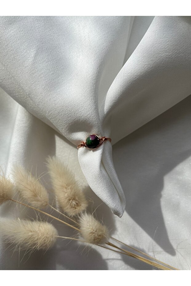 Anyolite Rubizoit Stone Copper Adjustable Wire Ring Handmade - 1