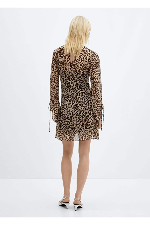 Dökümlü leopar desenli elbise - 4