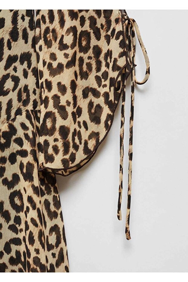 Dökümlü leopar desenli elbise - 5