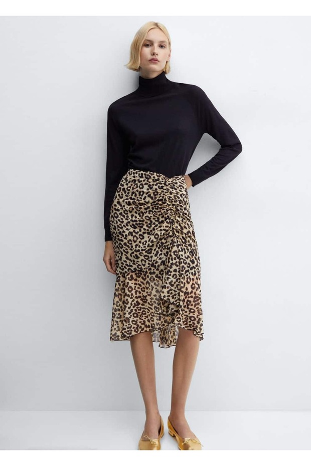 Hayvan desenli dökümlü etek - 6