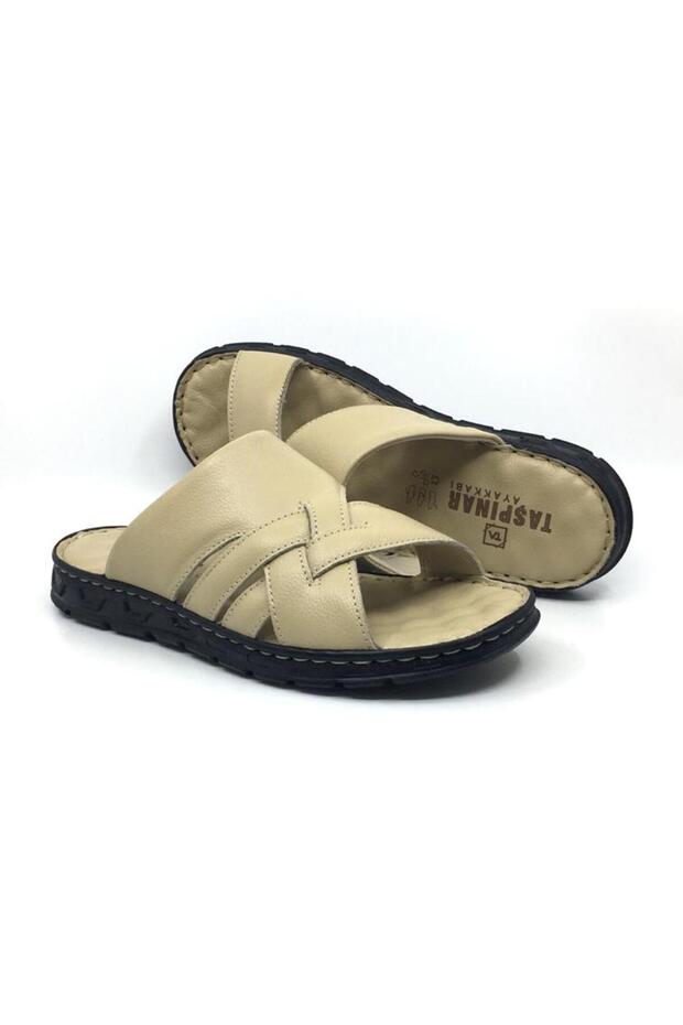 Taşpınar 100% Genuine Leather Orthopedic Men's Summer Comfortable Slippers 40-45