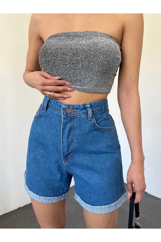 DF3307 Duble Paça Yıkamalı Denim Şort - 2