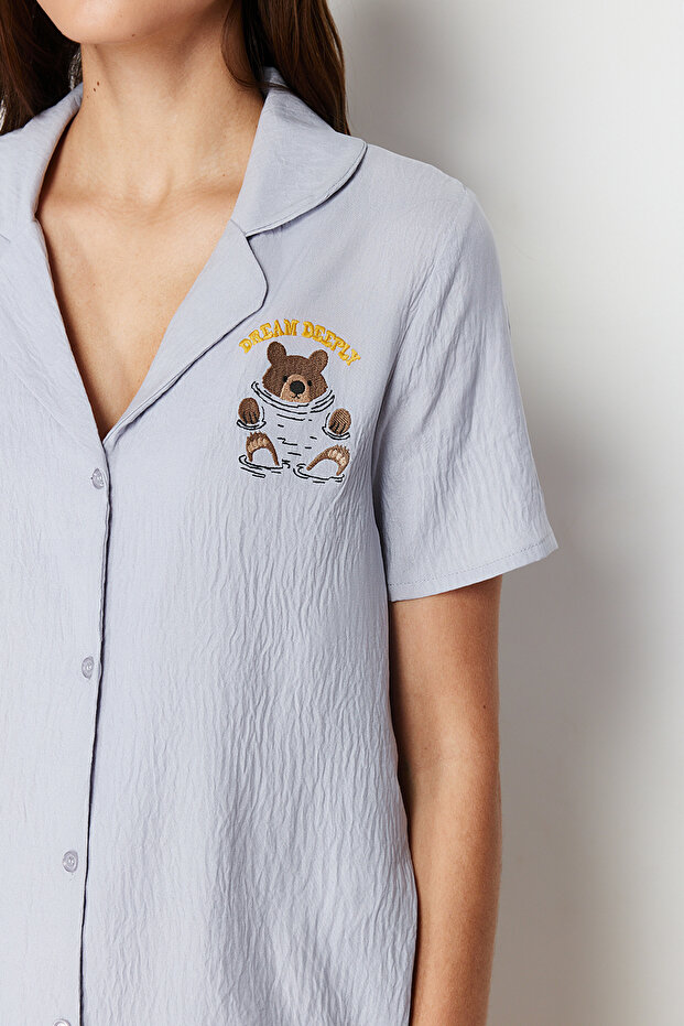 Gri Ayıcıklı Şortlu Dokuma Pijama Takımı THMSS24PT00065 - 4