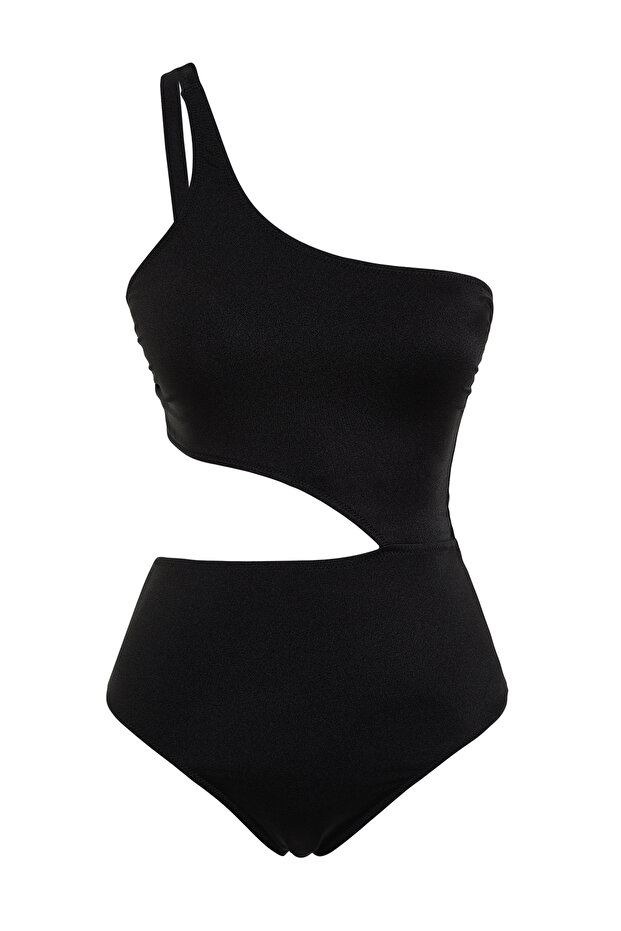 Siyah Tek Omuz Cut Out Detaylı Regular Mayokini TBESS24MY00005 - 6